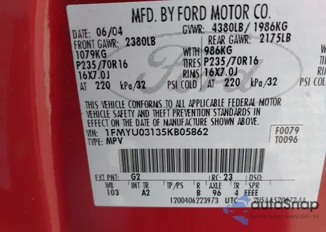 2005 Ford Escape Xlt из США, поврежденный, VIN 1FMYU03135KB05862